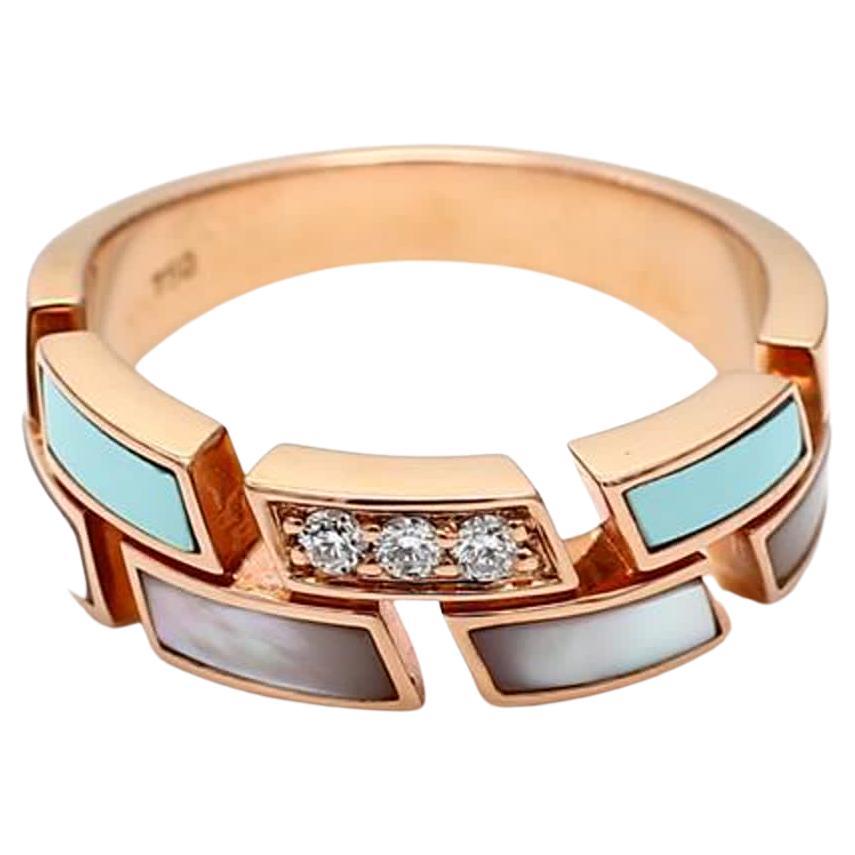 Natural Turquoise and White Pinctada Maxima .09 Carat TW Rose Gold Wedding Band For Sale