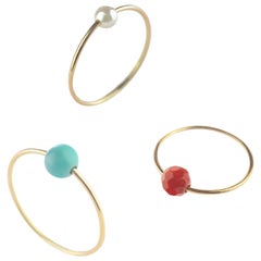 Natural Turquoise Pearl Garnet Round Band 18 Karat Gold Planet Boho Ring