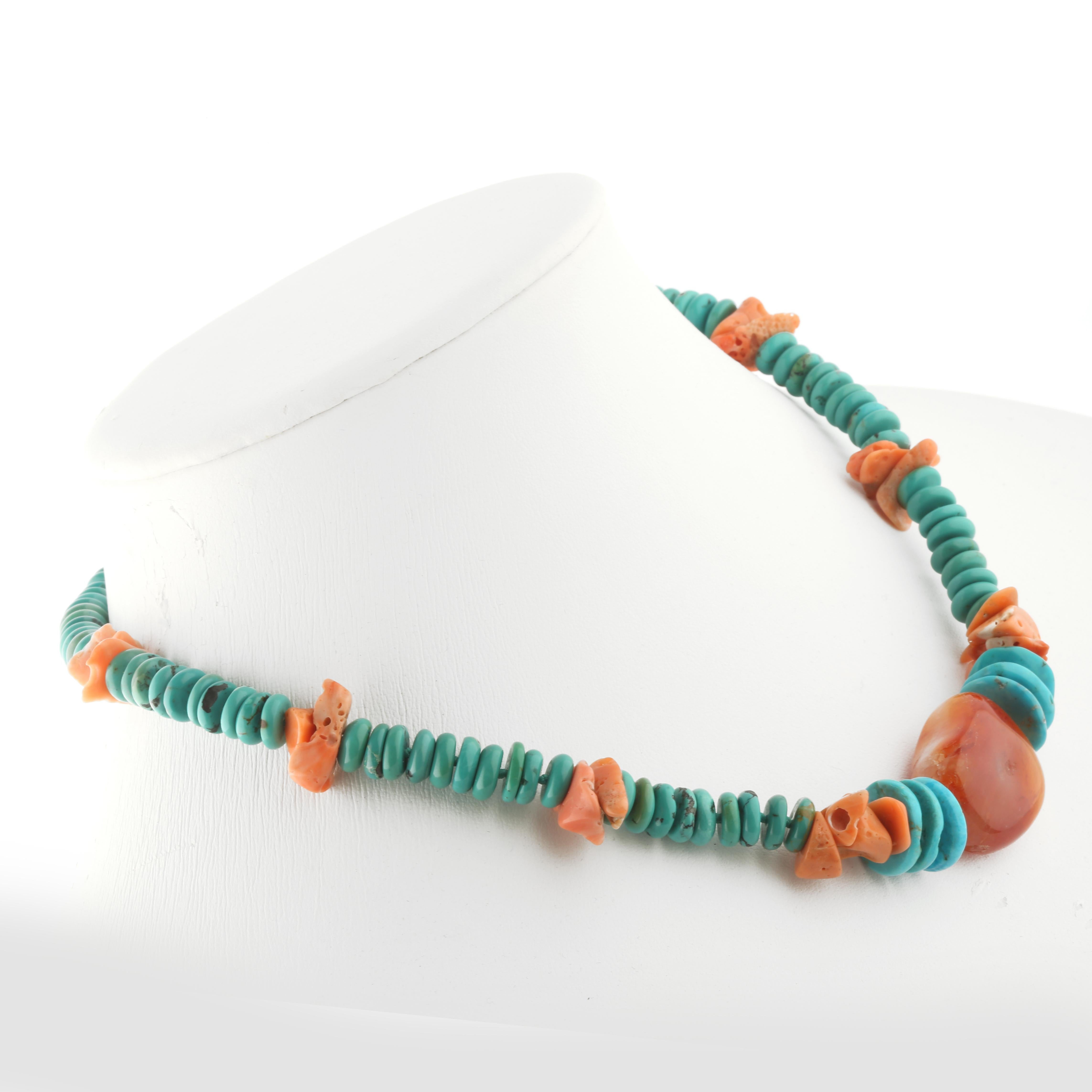 Natürlicher Türkis Rohkoralle ungeschliffen Silber Chocker Perlenkette INTINI Juwelen (Gemischter Schliff) im Angebot