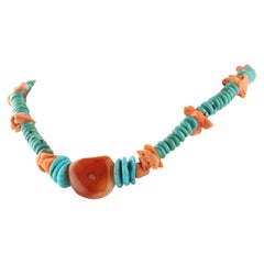 Natural Turquoise Raw Coral Uncut Silver Chocker Beaded Necklace INTINI Jewels