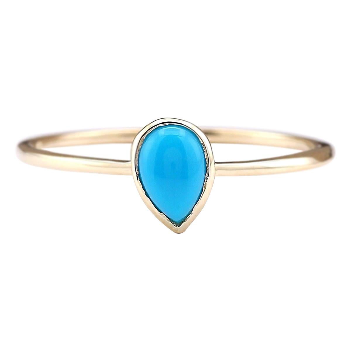 Pear Cut Natural Turquoise Ring In 14 Karat Yellow Gold  For Sale