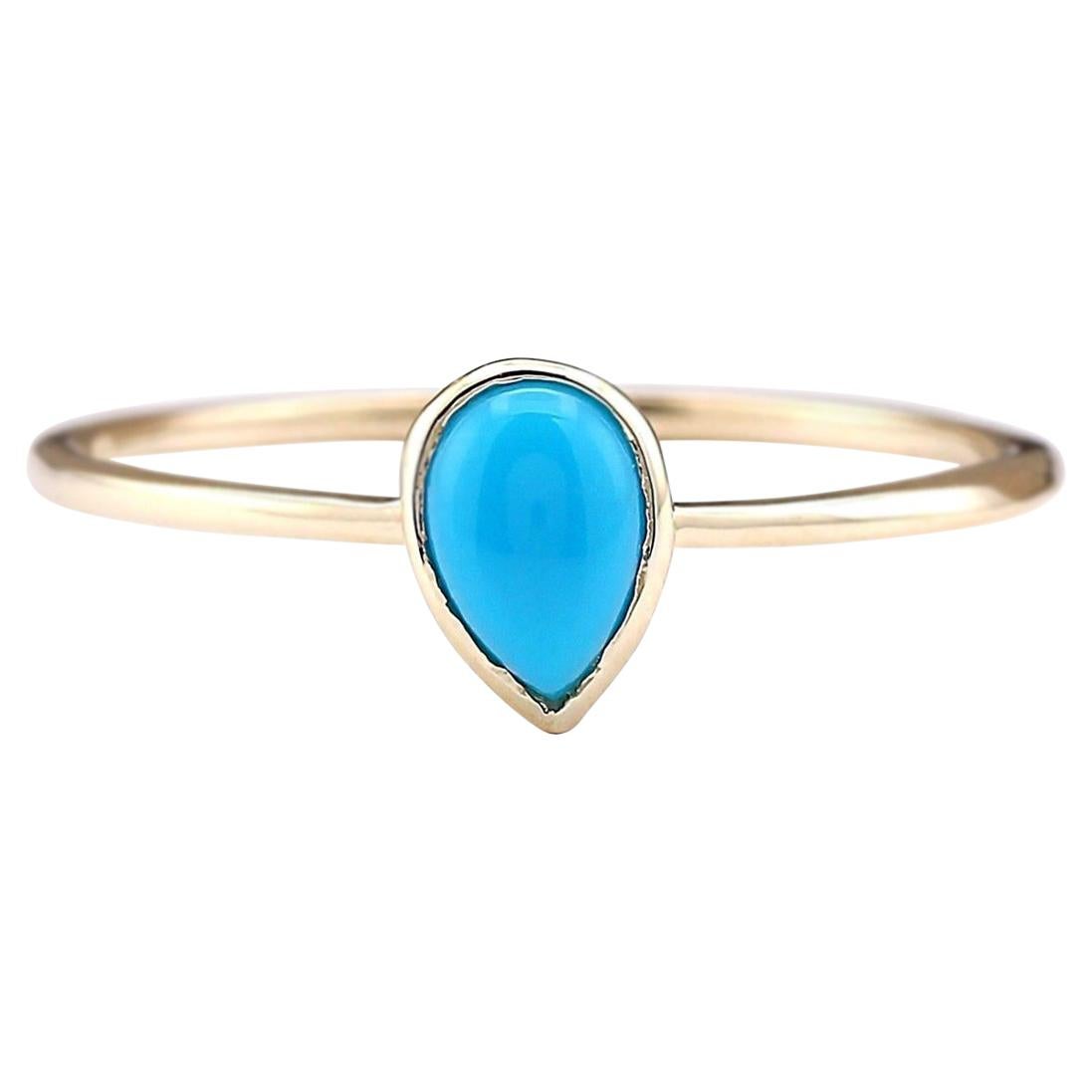 Bague en or jaune 14 carats et turquoise naturelle 