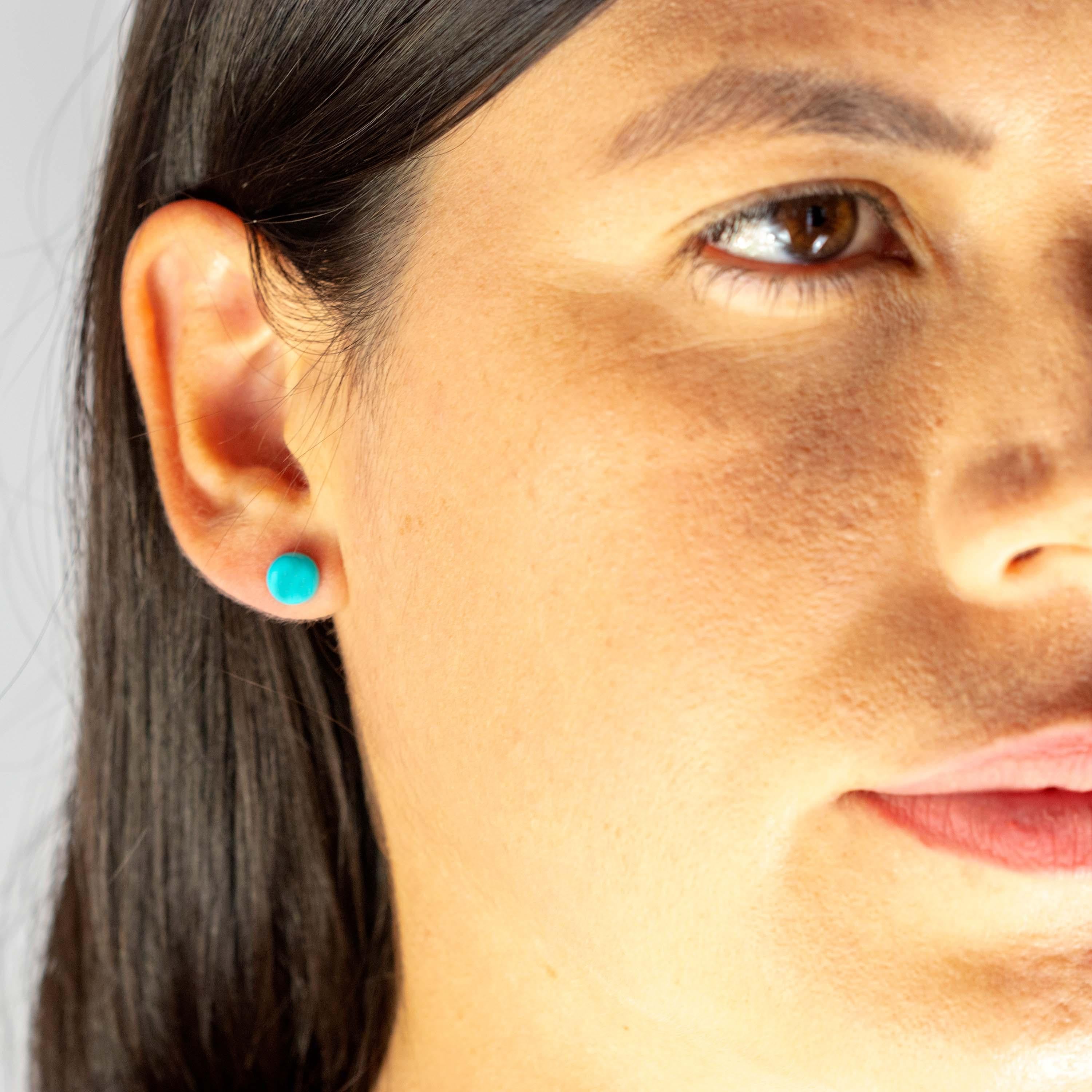 Clous d'oreilles cocktail chics en argent sterling avec turquoise naturelle ronde cabochon en vente 6