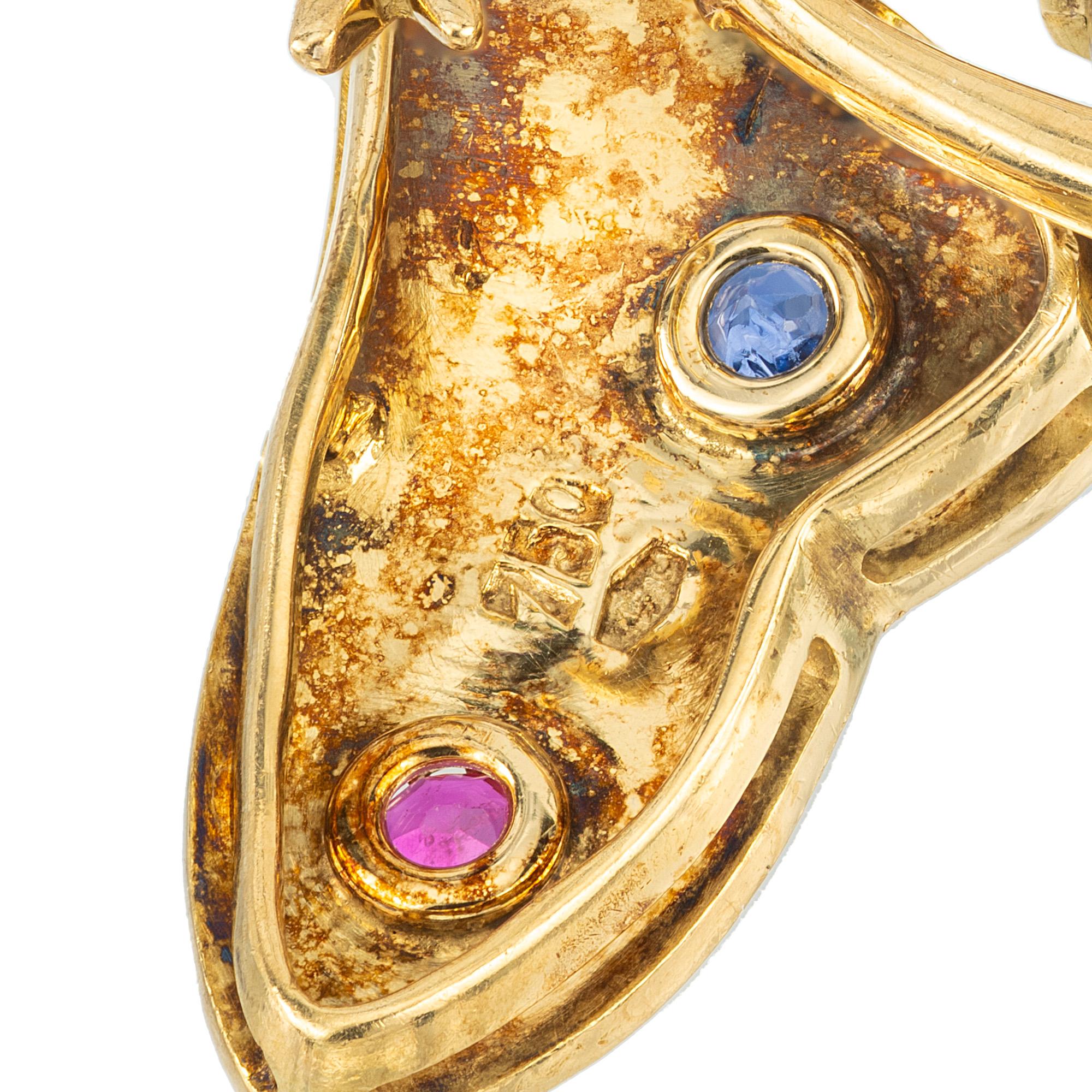 Round Cut Natural Turquoise Ruby Sapphire Diamond Gold Bee Brooch For Sale