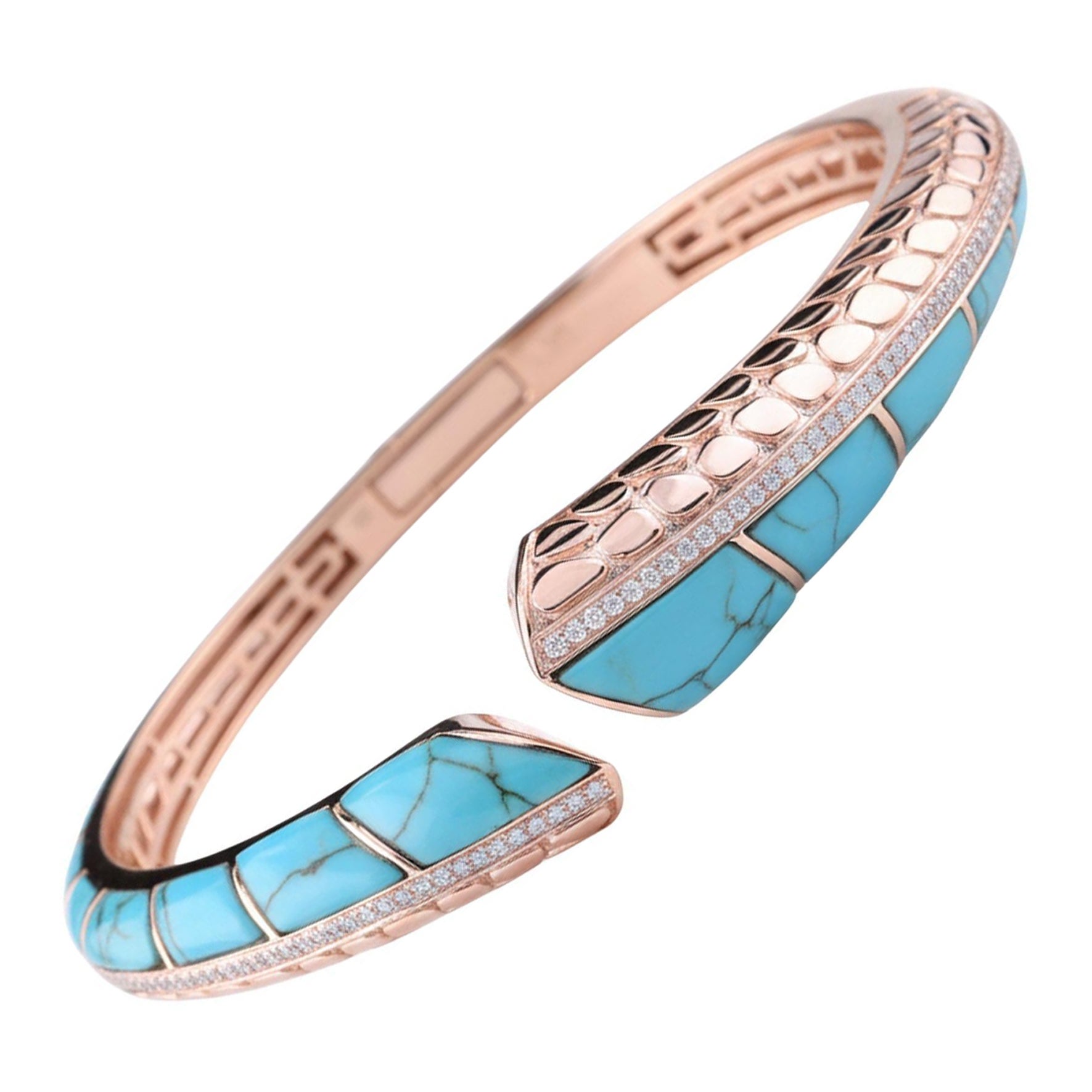 Bracciale con diamanti in turchese naturale H. H. Bracciale con diamanti in oro rosa 18 carati in vendita