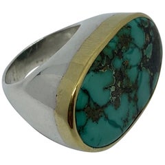 turquoise statement ring Natural Turquoise Sterling Silver and 18 Karat Statement Ring