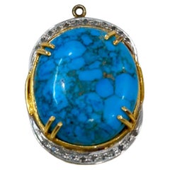 Pierre turquoise naturelle en or 18 carats avec diamants naturels pour pendentif