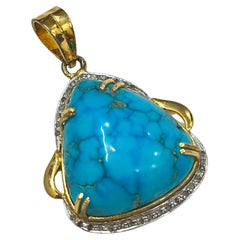 Pierre turquoise naturelle en or 18 carats avec diamants naturels pour pendentif