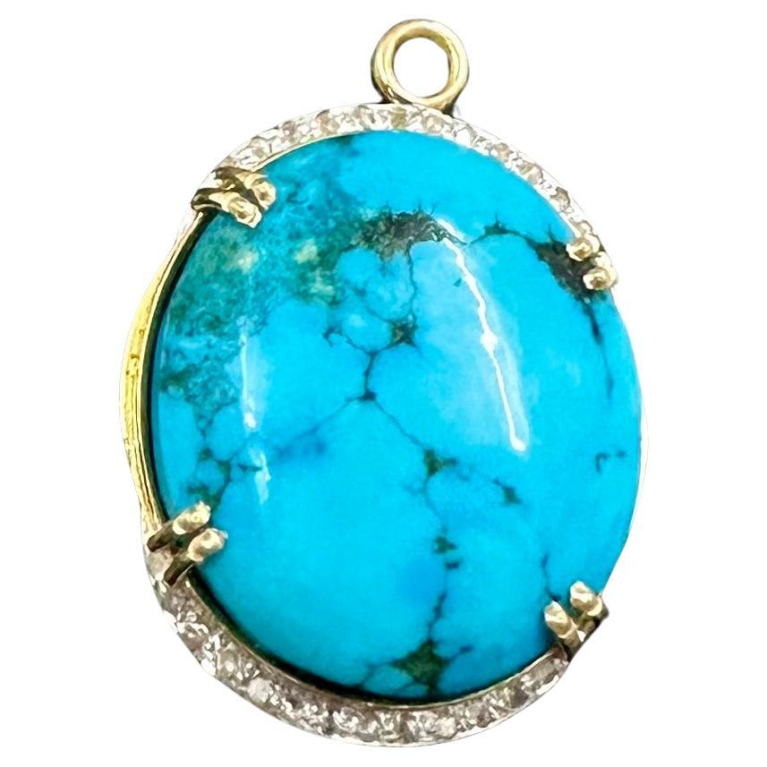 Natural turquoise stone in 18k gold with Natural diamonds for pendant