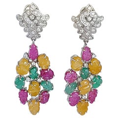 Natural Tutti-Frutti Earring with Natural Colorstones in 18 Karat Gold