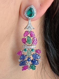 Natural Tutti Frutti Earrings with Diamonds in 18 Karat Gold