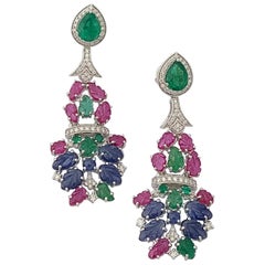 Natural Tutti Frutti Earrings with Diamonds in 18 Karat Gold Natural Tutti Frutti Earrings with Diamonds in 18 Karat Gold