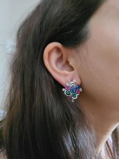 Natural Tutti Frutti Studs Set in 18 Karat Gold with Diamonds
