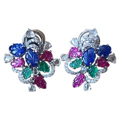 Natural Tutti Frutti Studs Set in 18 Karat Gold with Diamonds Natural Tutti Frutti Studs Set in 18 Karat Gold with Diamonds