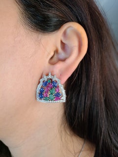 Natural Tutti Frutti Studs with Diamond in 18 Karat Gold
