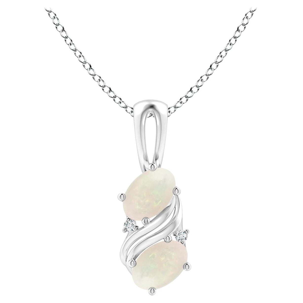 Natural Two Stone Opal Swirl Pendant in 14K White Gold