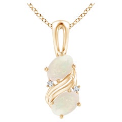 Natural Two Stone Opal Swirl Pendant in 14K Yellow Gold