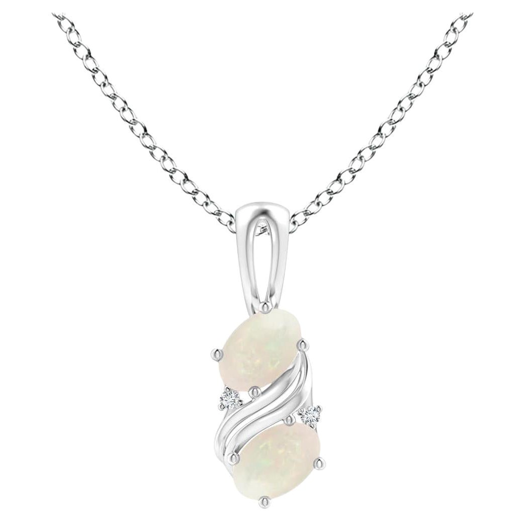 Natural Two Stone Opal Swirl Pendant in Platinum For Sale