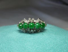 Anello di giada naturale di tipo A con 30 diamanti Anello di fidanzamento nuziale in oro bianco 18 carati