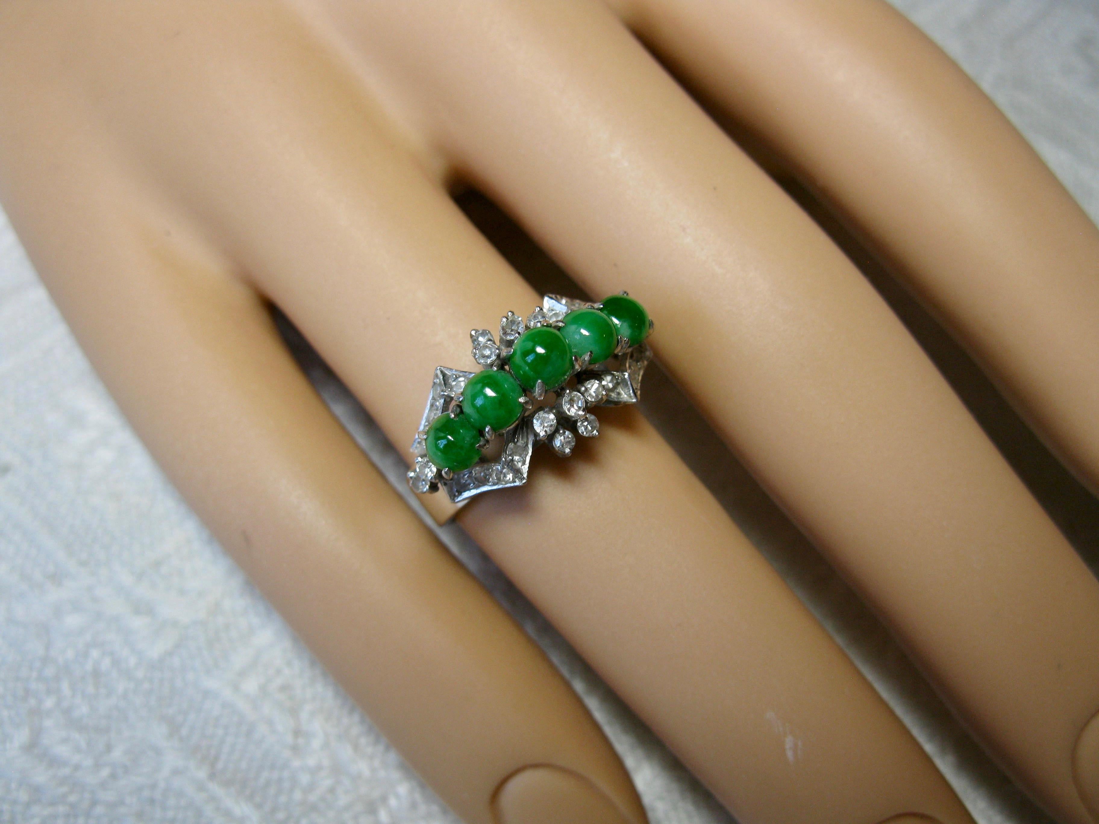 Ball Cut Natural Type A Jade 30 Diamond Ring 18 Karat White Gold Wedding Engagement For Sale