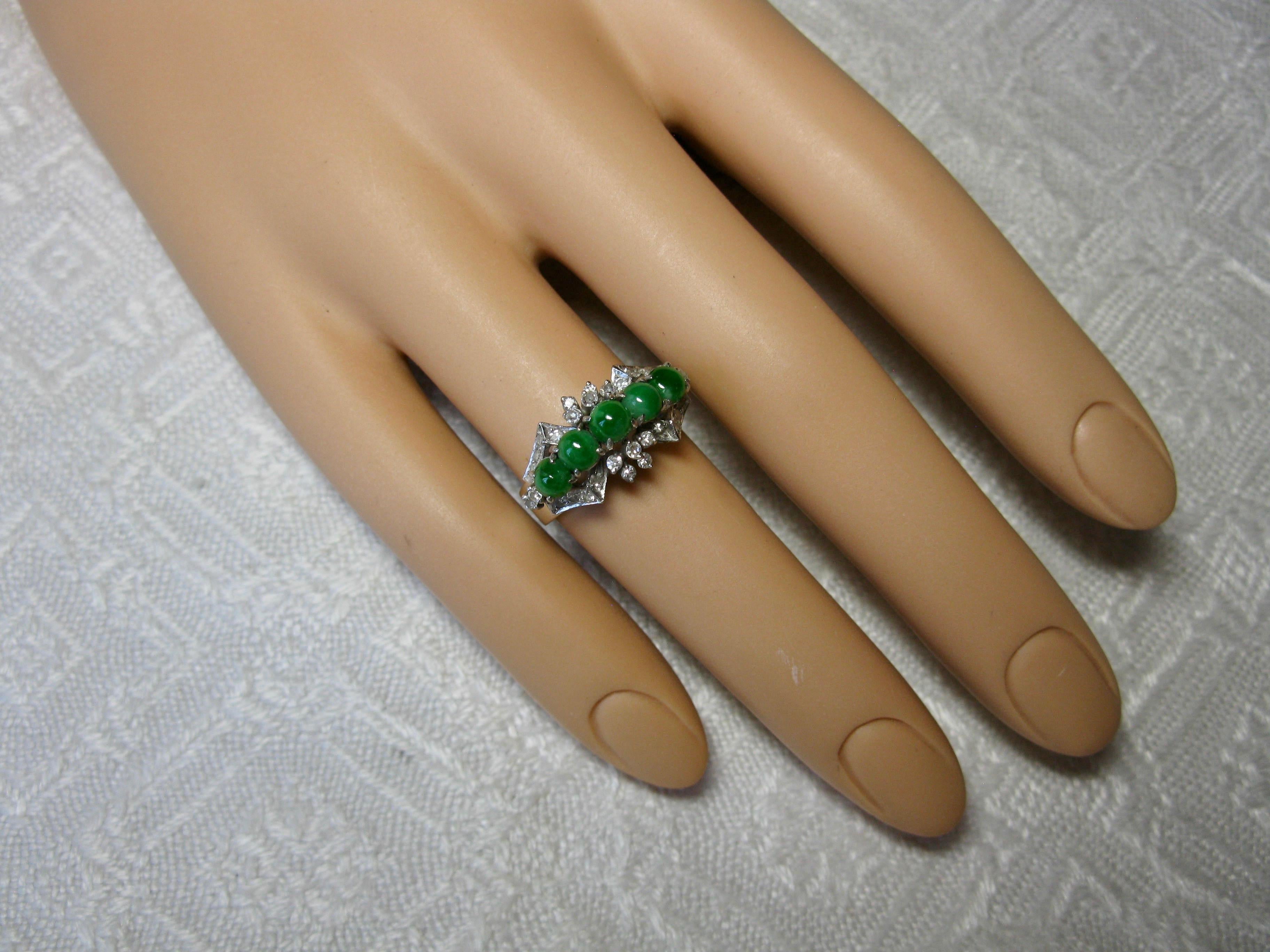 Natural Type A Jade 30 Diamond Ring 18 Karat White Gold Wedding Engagement For Sale 1