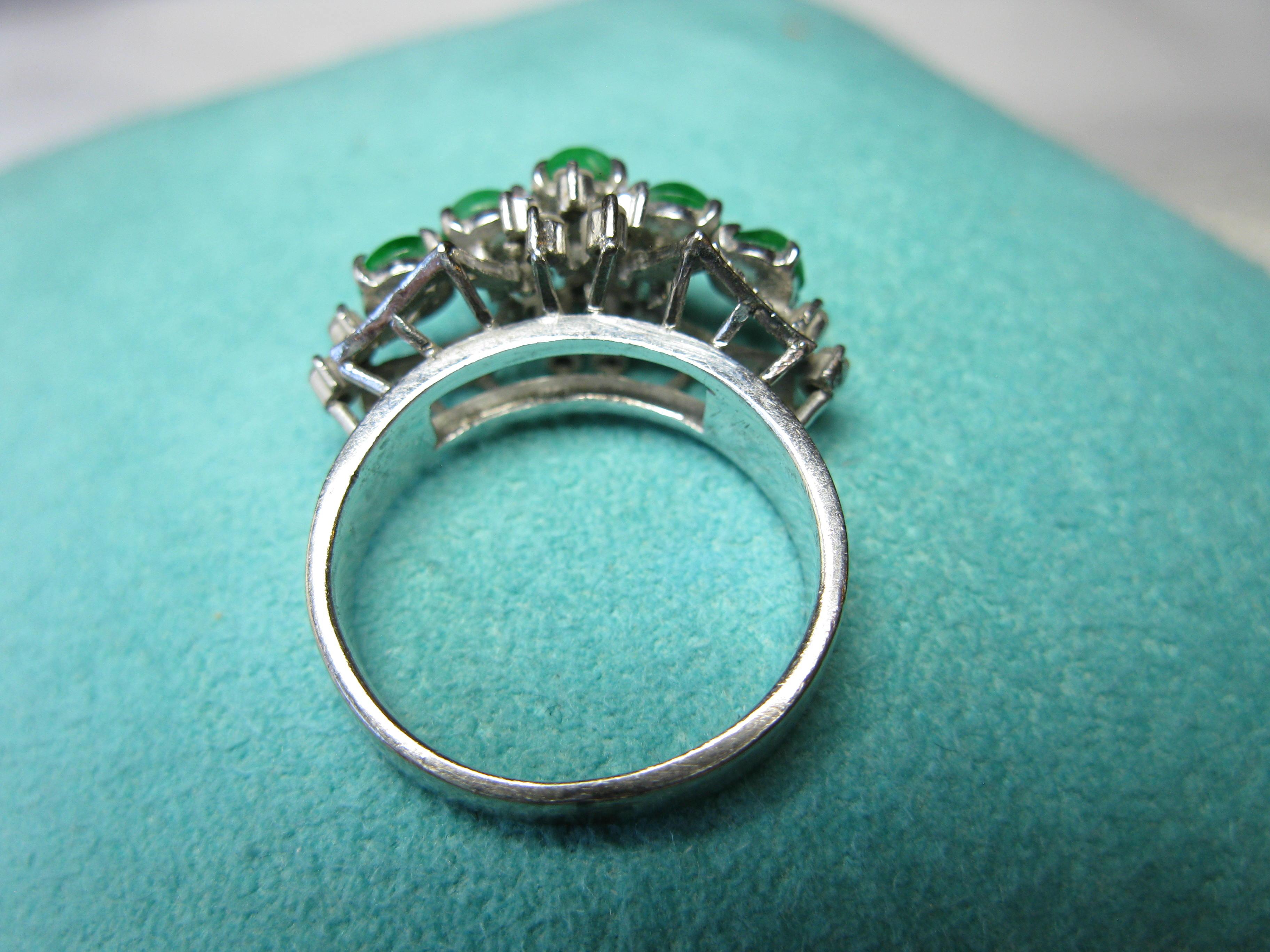Natural Type A Jade 30 Diamond Ring 18 Karat White Gold Wedding Engagement For Sale 3