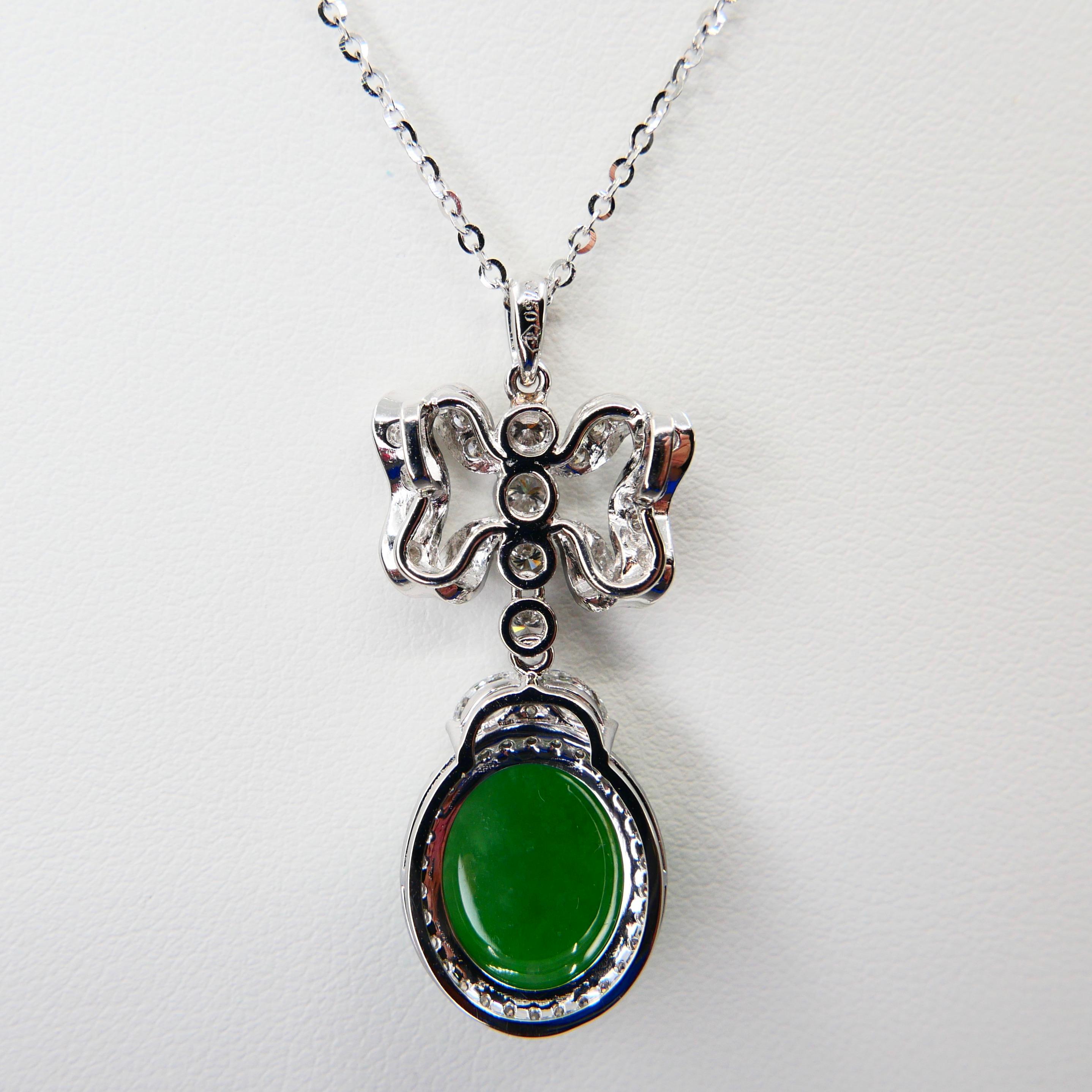 Natürlicher Typ A Jadeit Jade Diamant-Anhänger Tropfen-Halskette, tiefgrüne Farbe Damen im Angebot