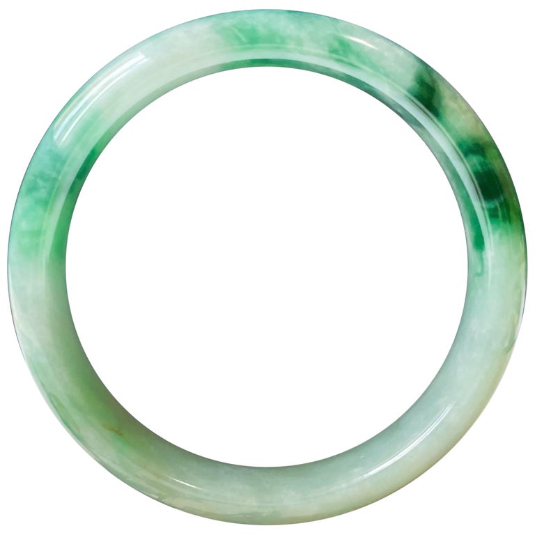 Natural Type A Myanmar Bluish Green Icy Texture Jade Bangle For 