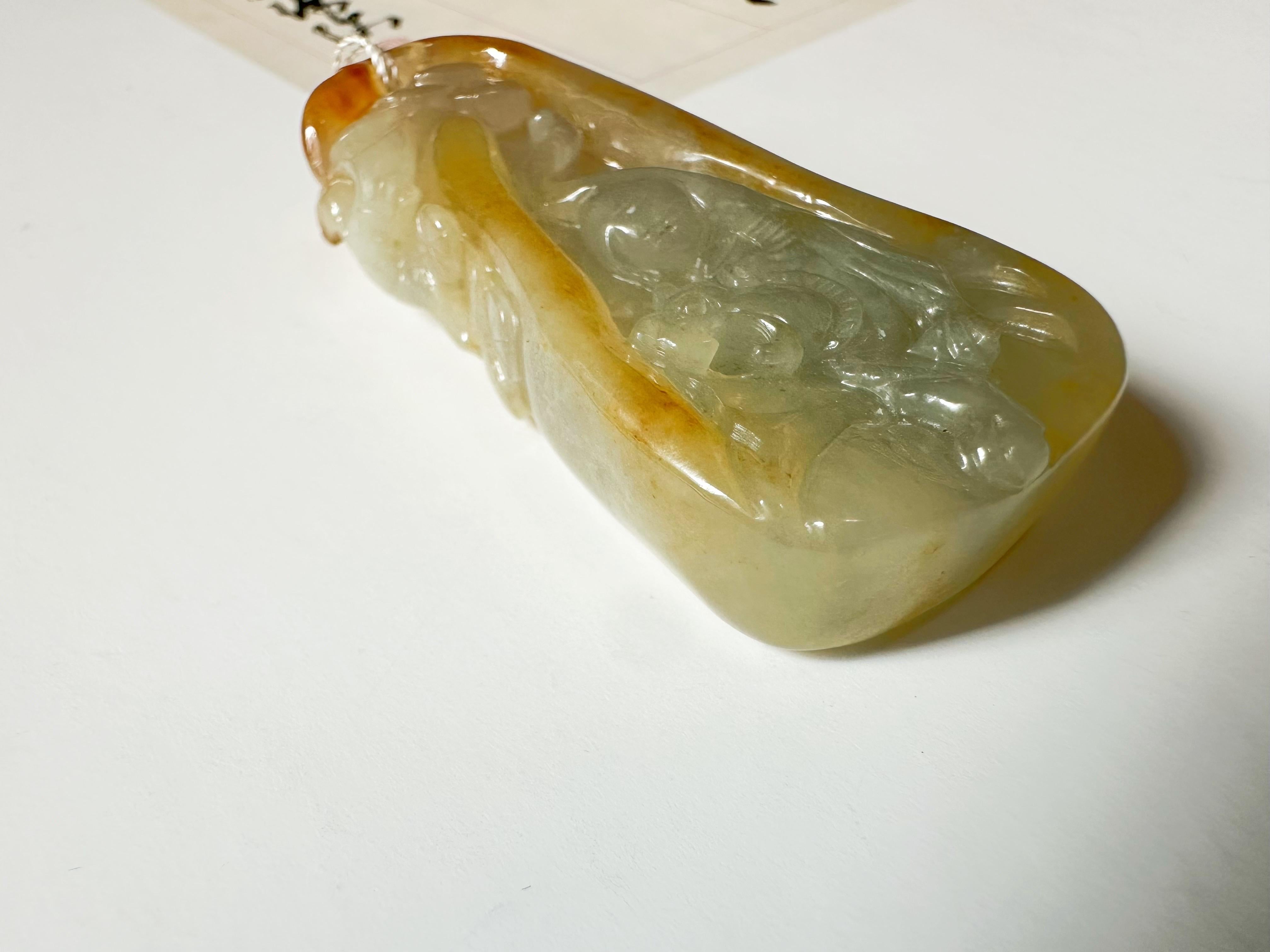 Natur Typ A Myanmar Icy Typ Bi-Color Jade Honey Gelb & Weiß geschnitzt Tiger im Angebot 4