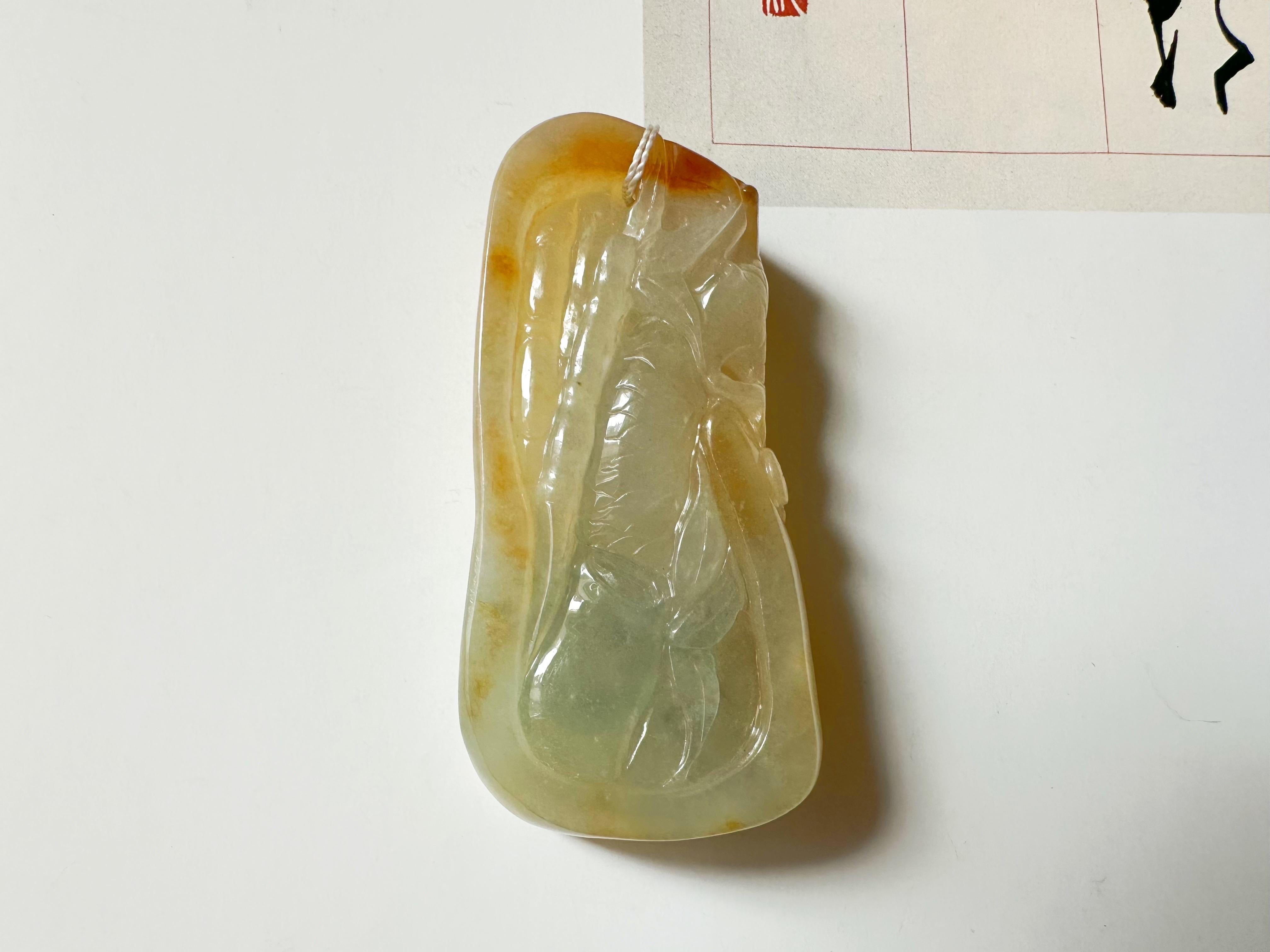 Natur Typ A Myanmar Icy Typ Bi-Color Jade Honey Gelb & Weiß geschnitzt Tiger im Angebot 1