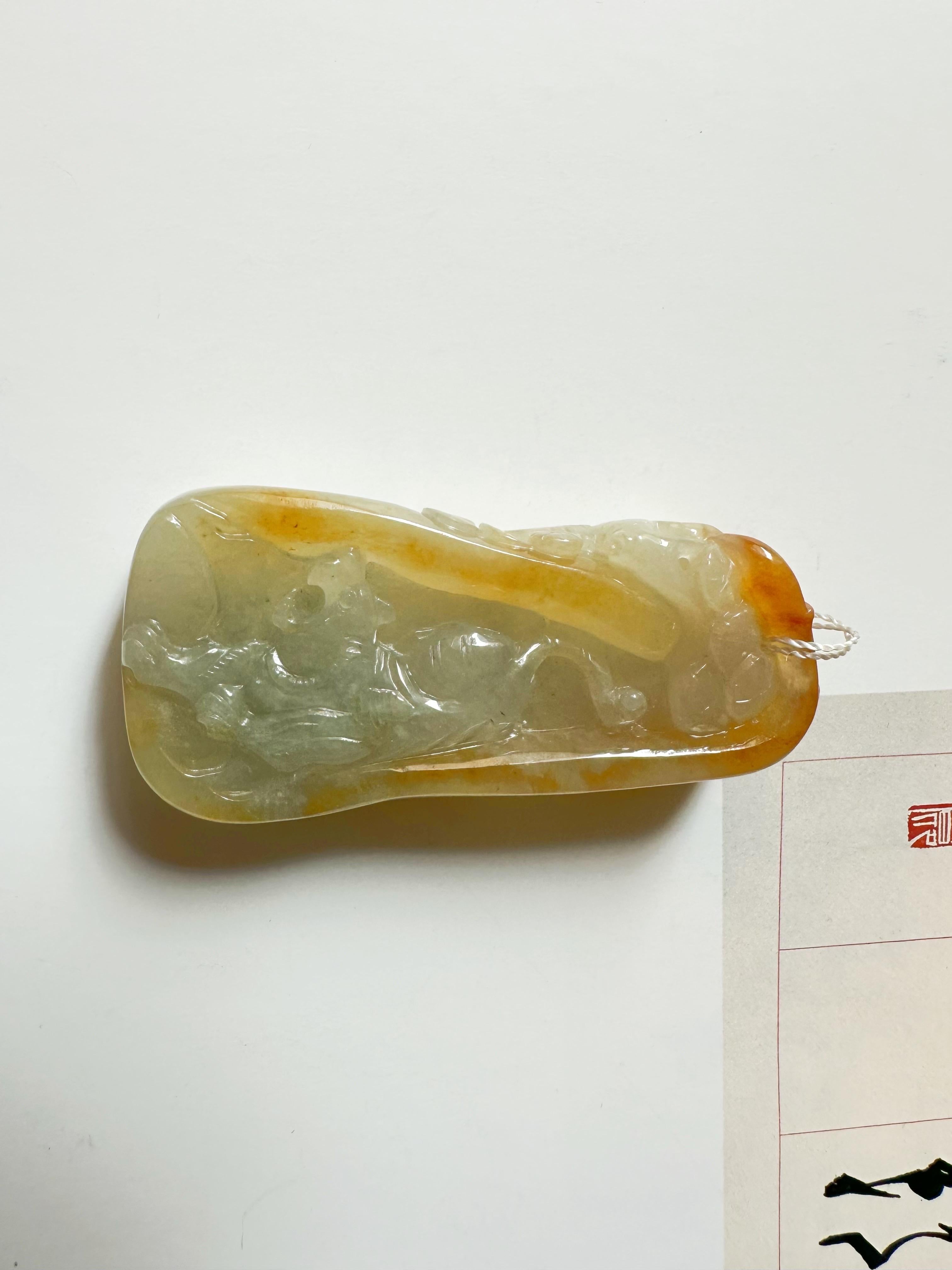 Natur Typ A Myanmar Icy Typ Bi-Color Jade Honey Gelb & Weiß geschnitzt Tiger im Angebot 3