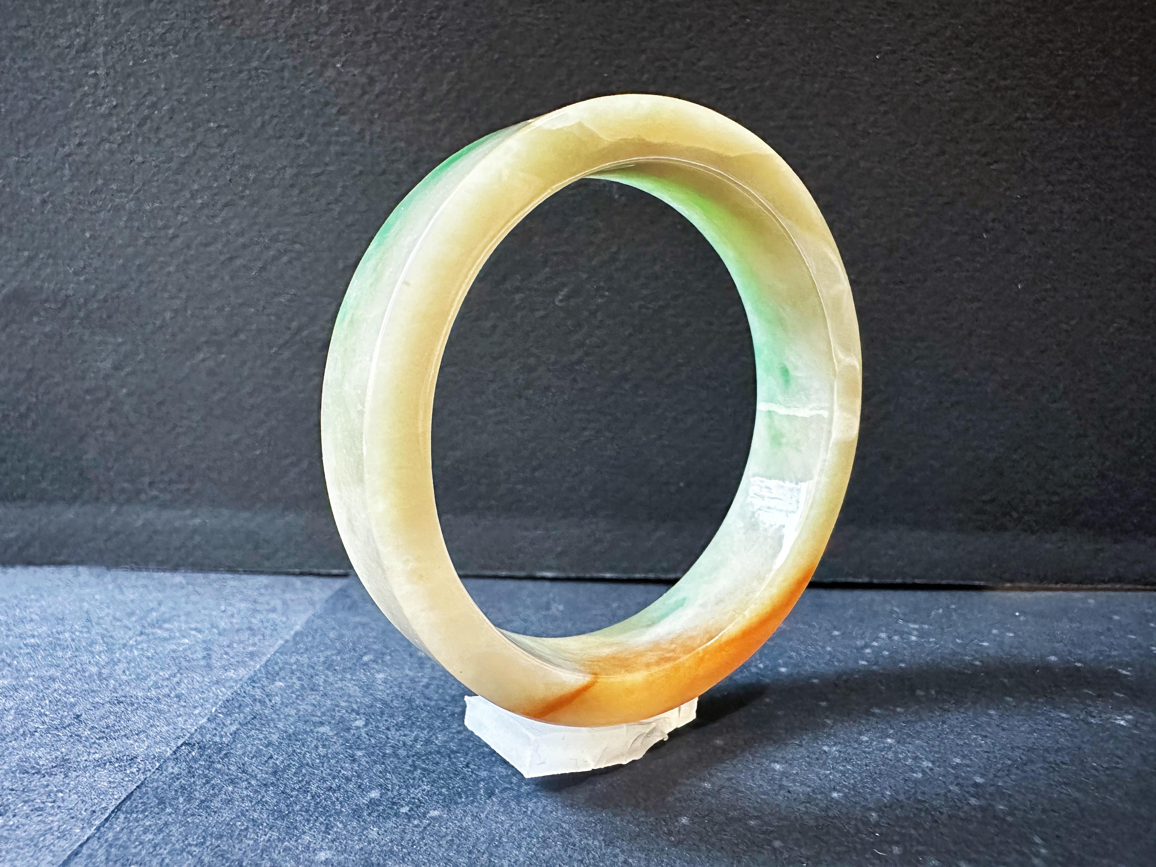 Natural Type A Myanmar Jade Bangle – Tri-Color Jadeite Pendant For Sale 4