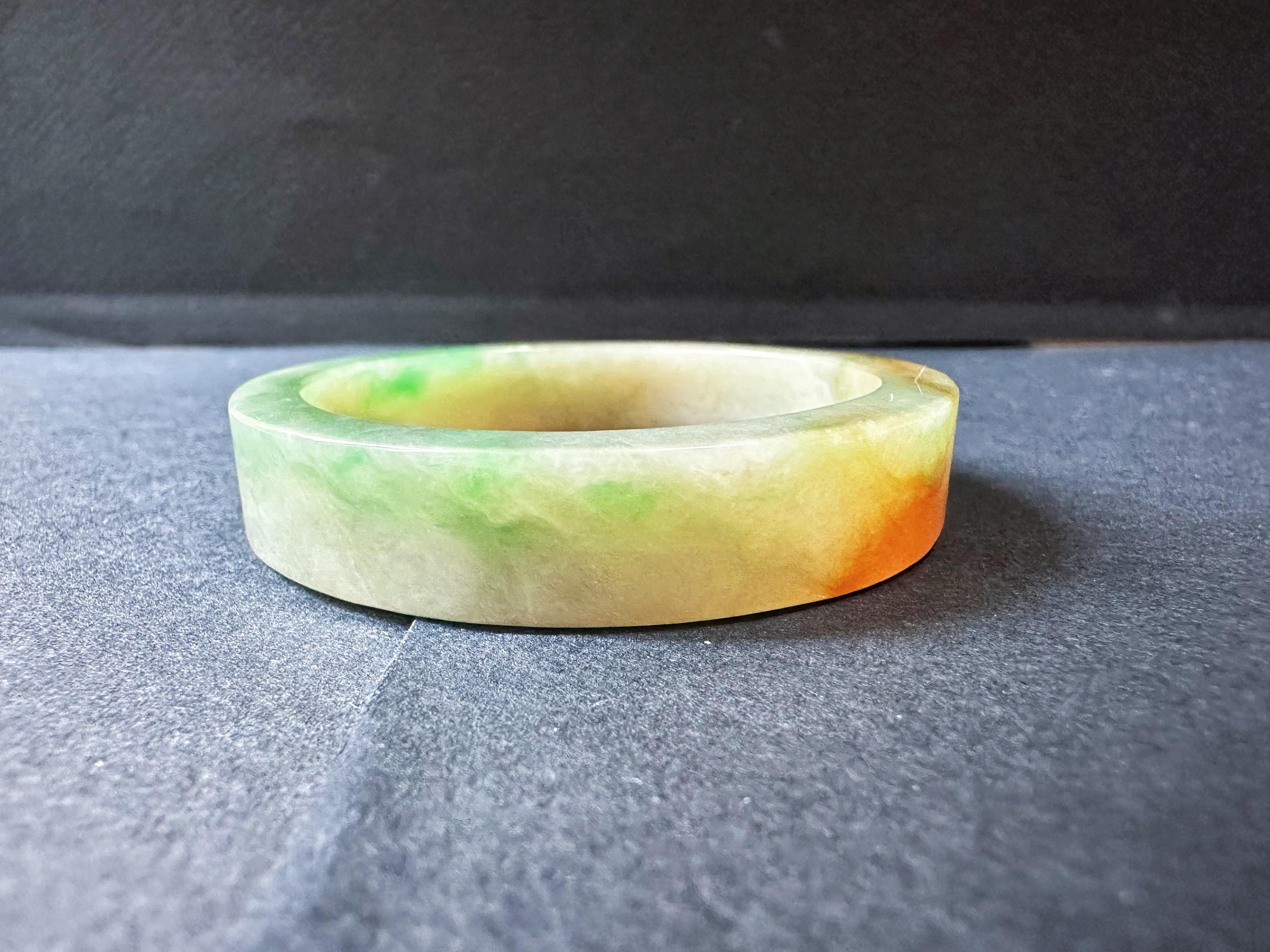 Natural Type A Myanmar Jade Bangle – Tri-Color Jadeite Pendant For Sale 8