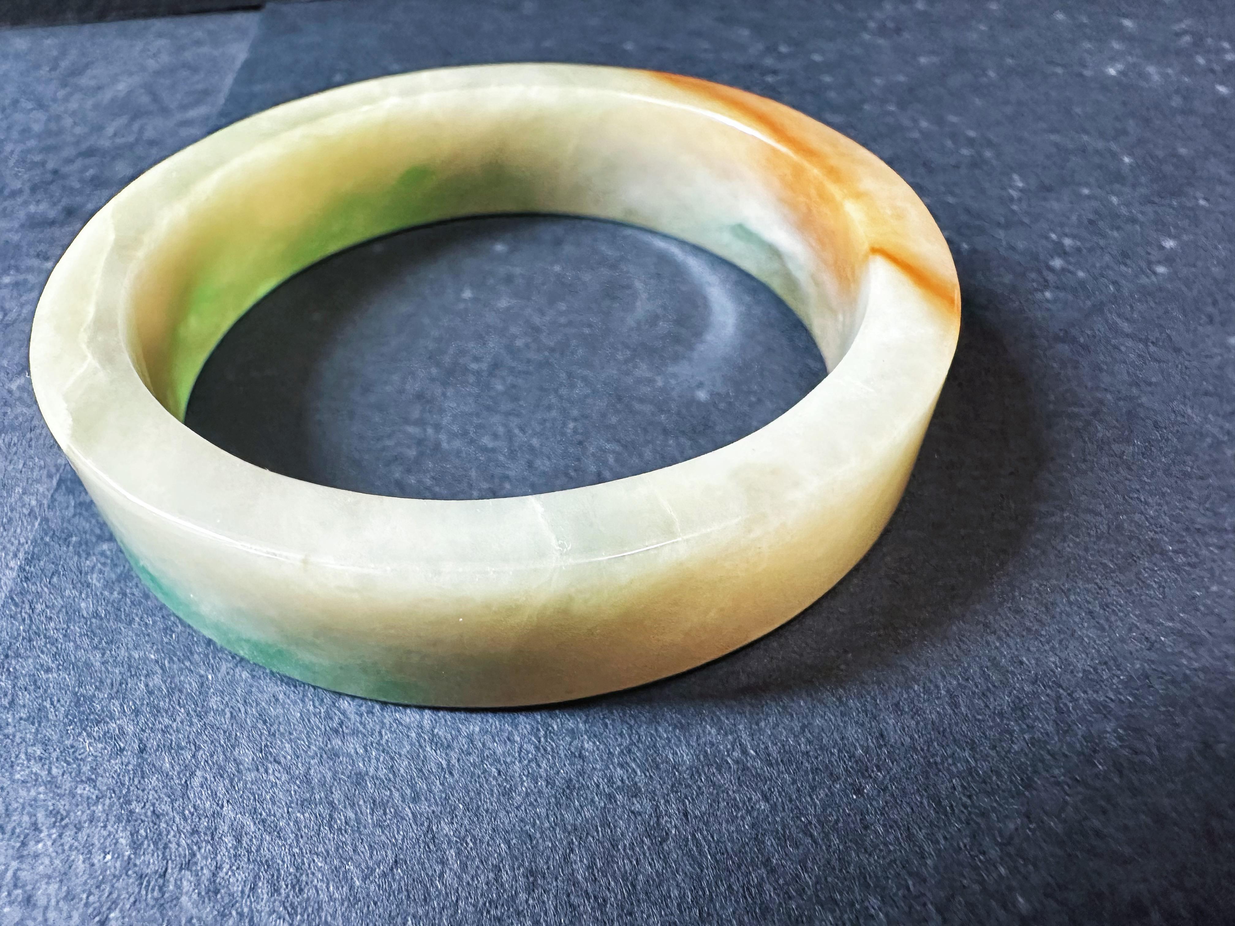 Natural Type A Myanmar Jade Bangle – Tri-Color Jadeite Pendant For Sale 9