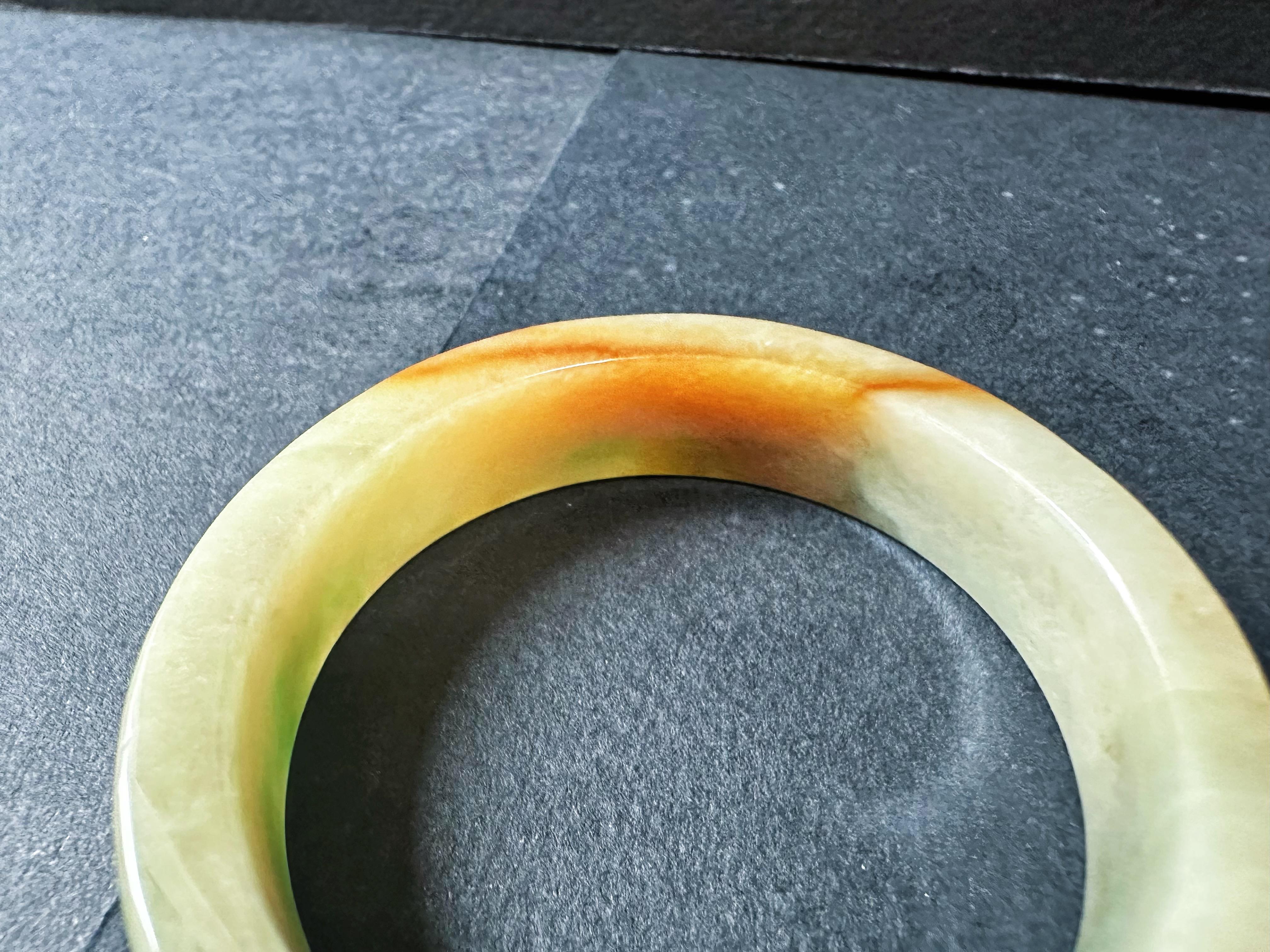 Natural Type A Myanmar Jade Bangle – Tri-Color Jadeite Pendant For Sale 12