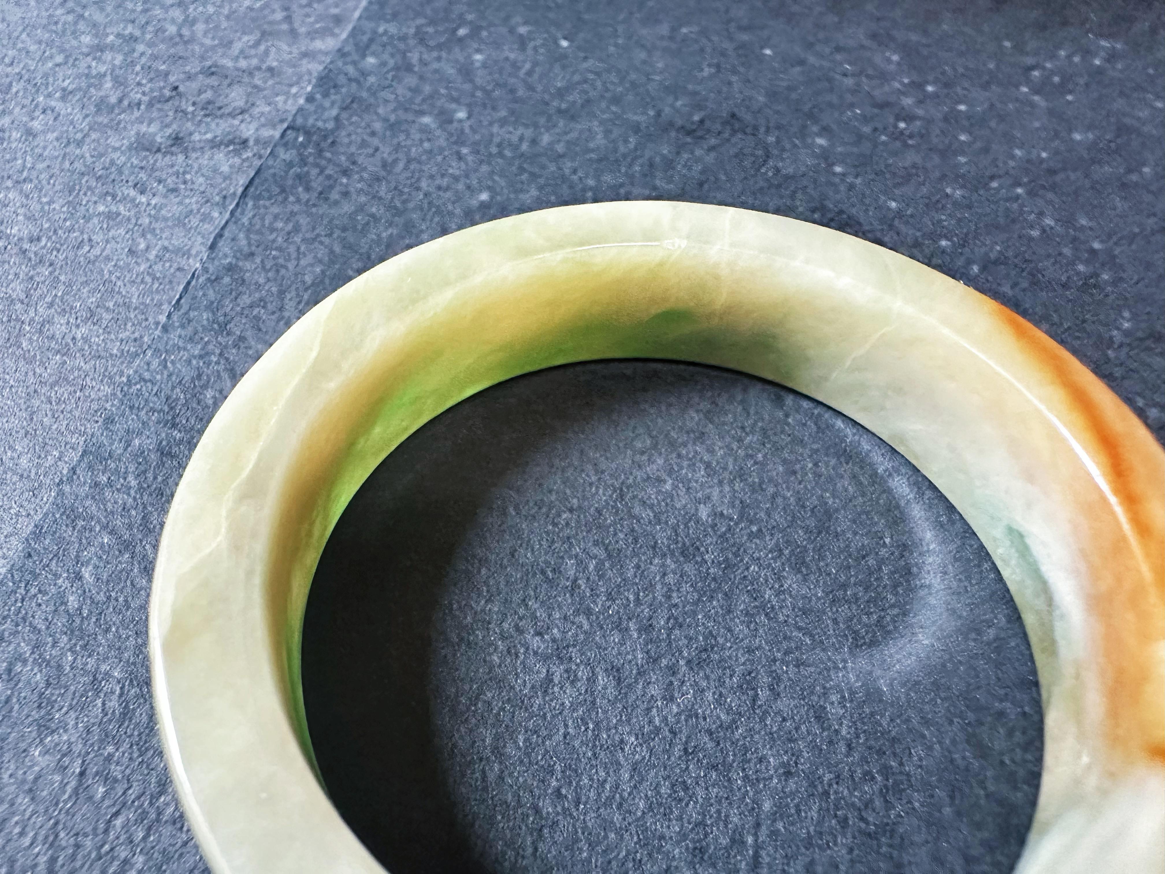 Natural Type A Myanmar Jade Bangle – Tri-Color Jadeite Pendant For Sale 13