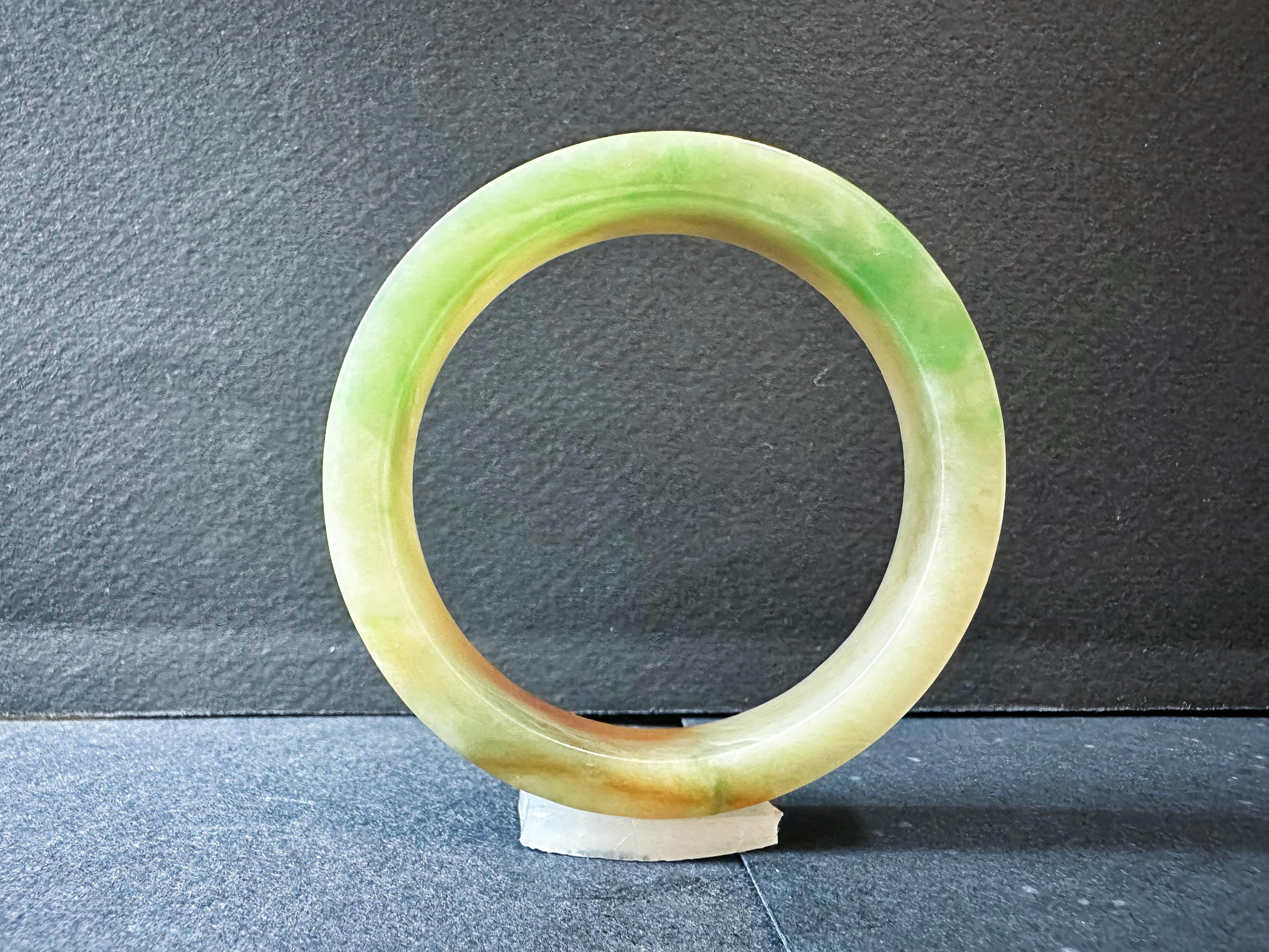 Artisan Natural Type A Myanmar Jade Bangle – Tri-Color Jadeite Pendant For Sale