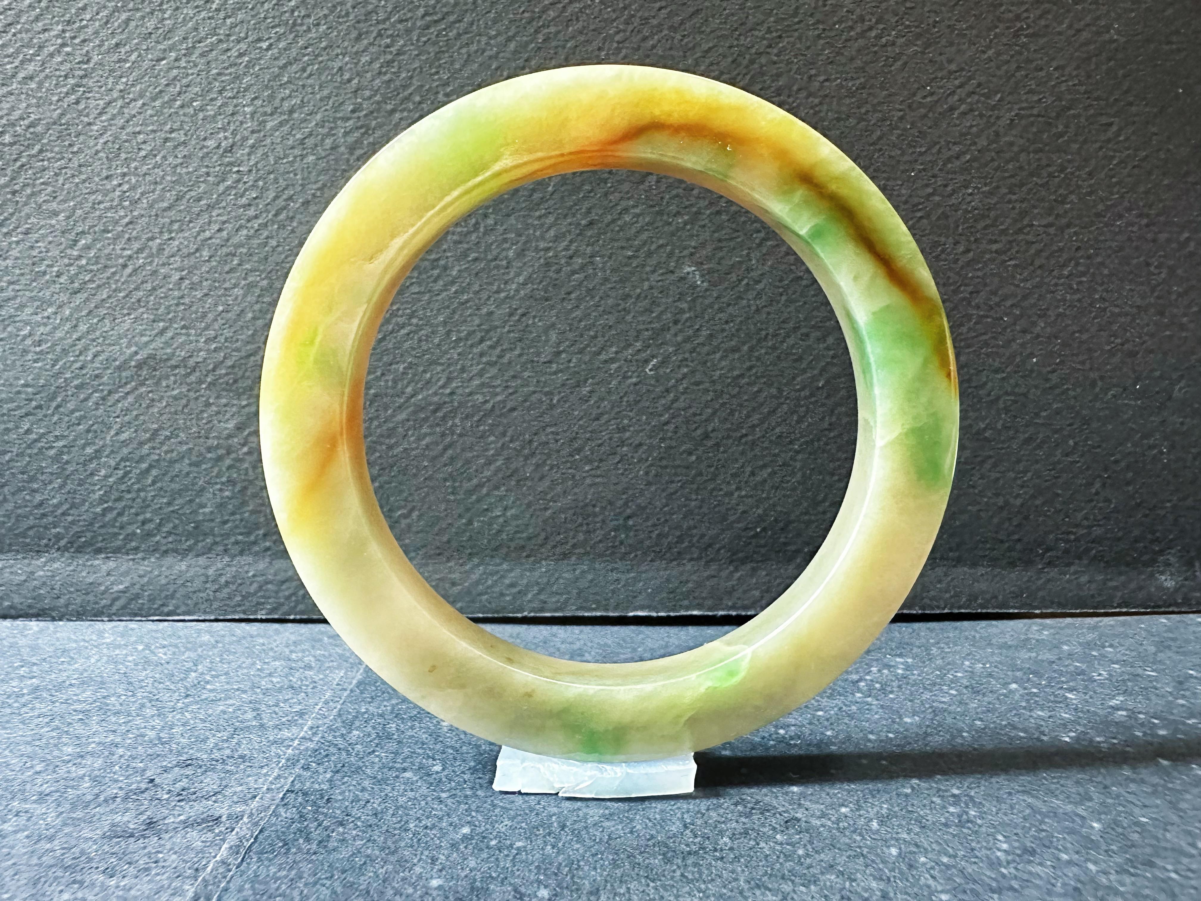 Women's or Men's Natural Type A Myanmar Jade Bangle – Tri-Color Jadeite Pendant For Sale