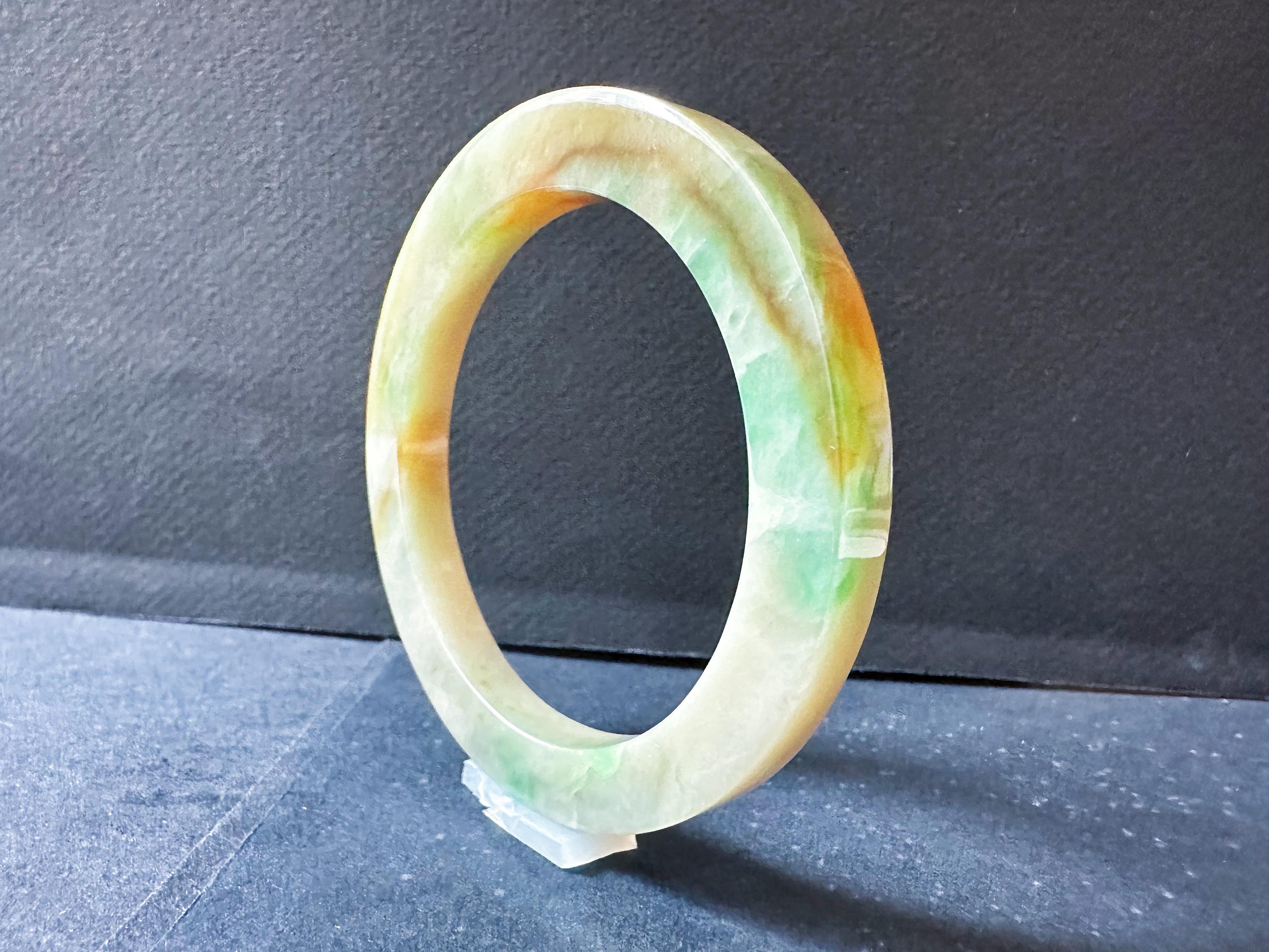 Natural Type A Myanmar Jade Bangle – Tri-Color Jadeite Pendant For Sale 1