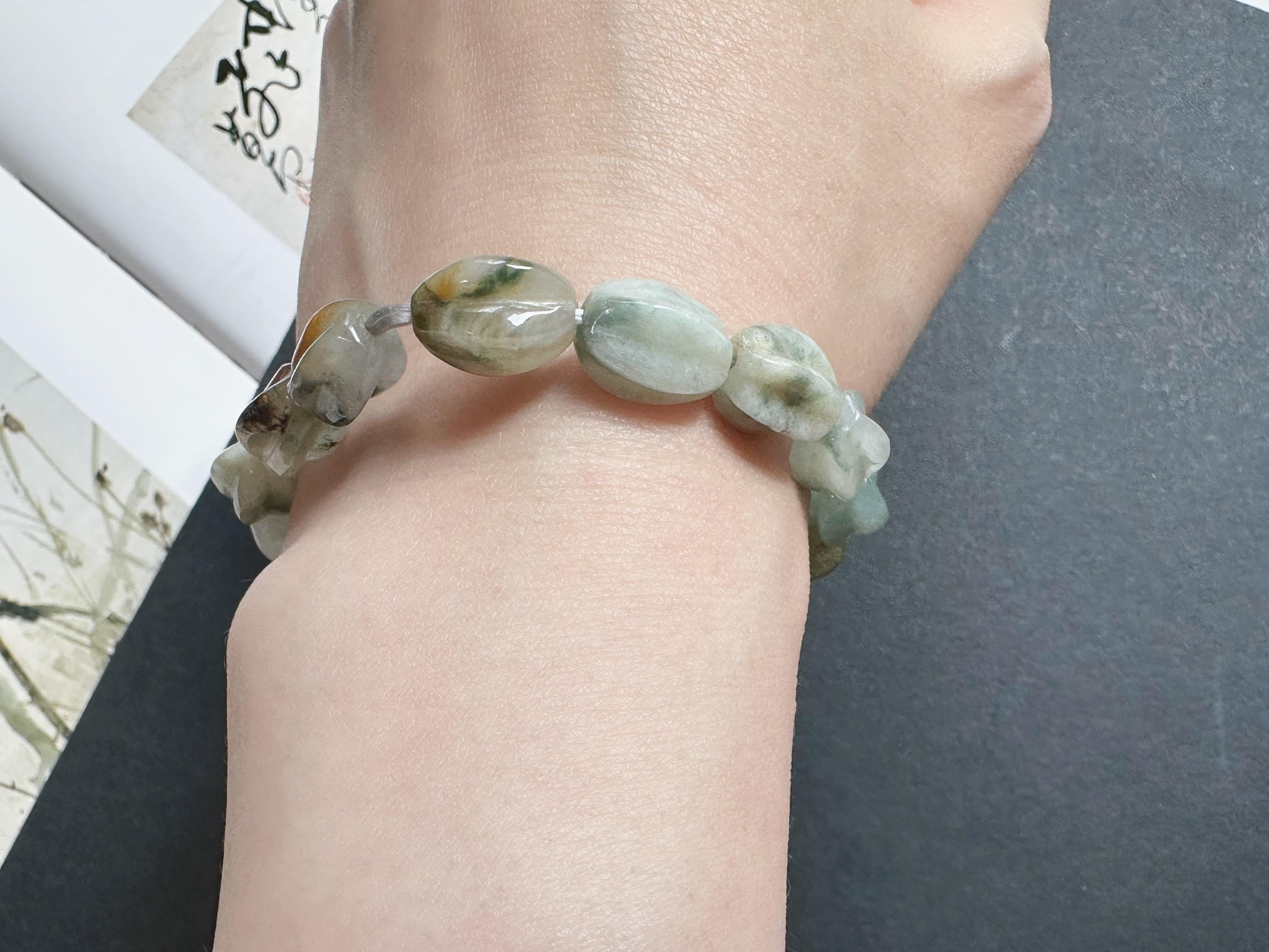 Natürliche Typ-A Myanmar Jadeit Jade geschnitzt Carambola Bead Armband - Multi-Color im Angebot 1