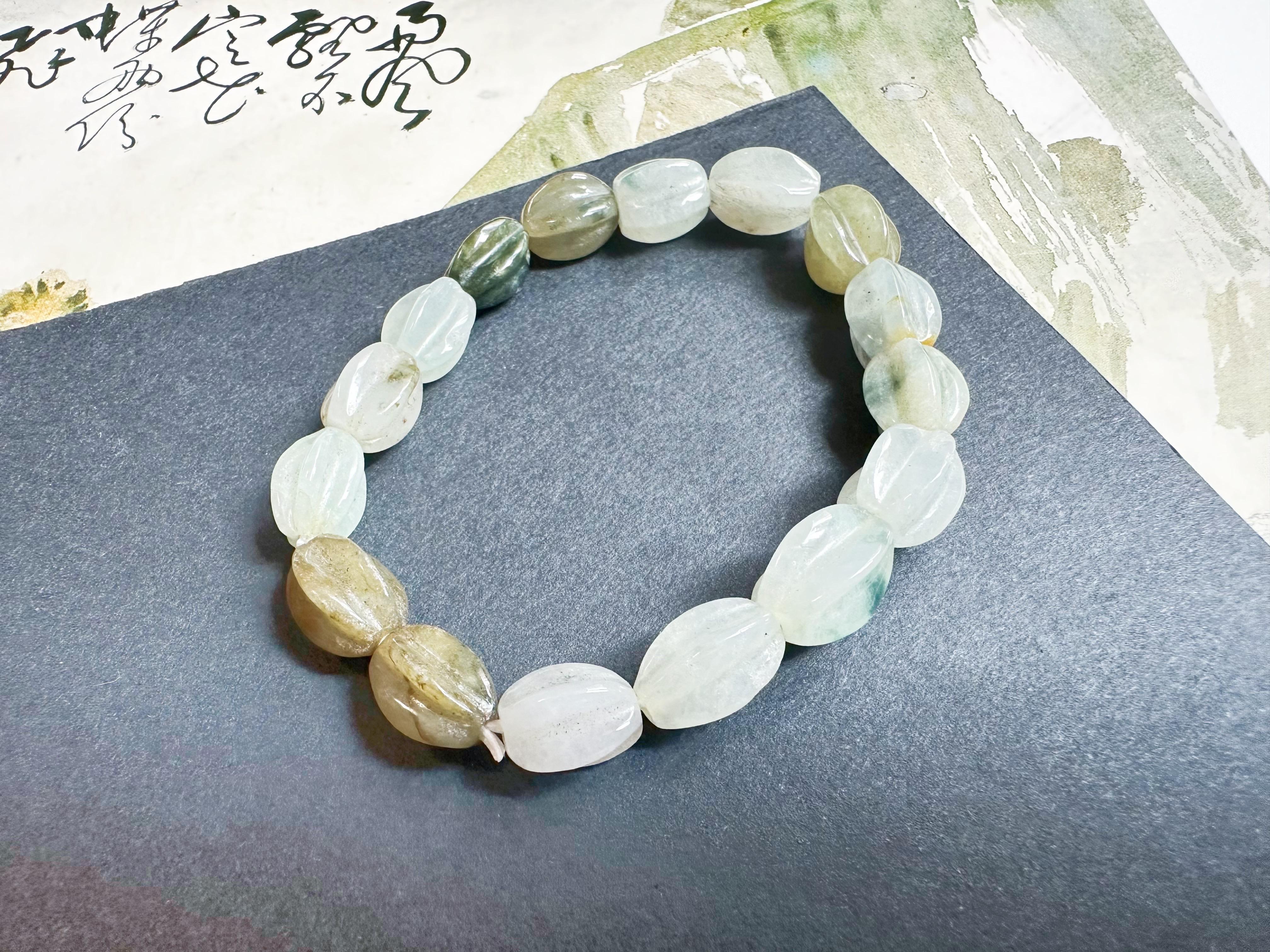 Natürliche Typ-A Myanmar Jadeit Jade geschnitzt Carambola Bead Armband - Multi-Color im Angebot 2