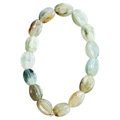 Natural Type-A Myanmar Jadeite Jade Carved Carambola Bead Bracelet - Multi-Color