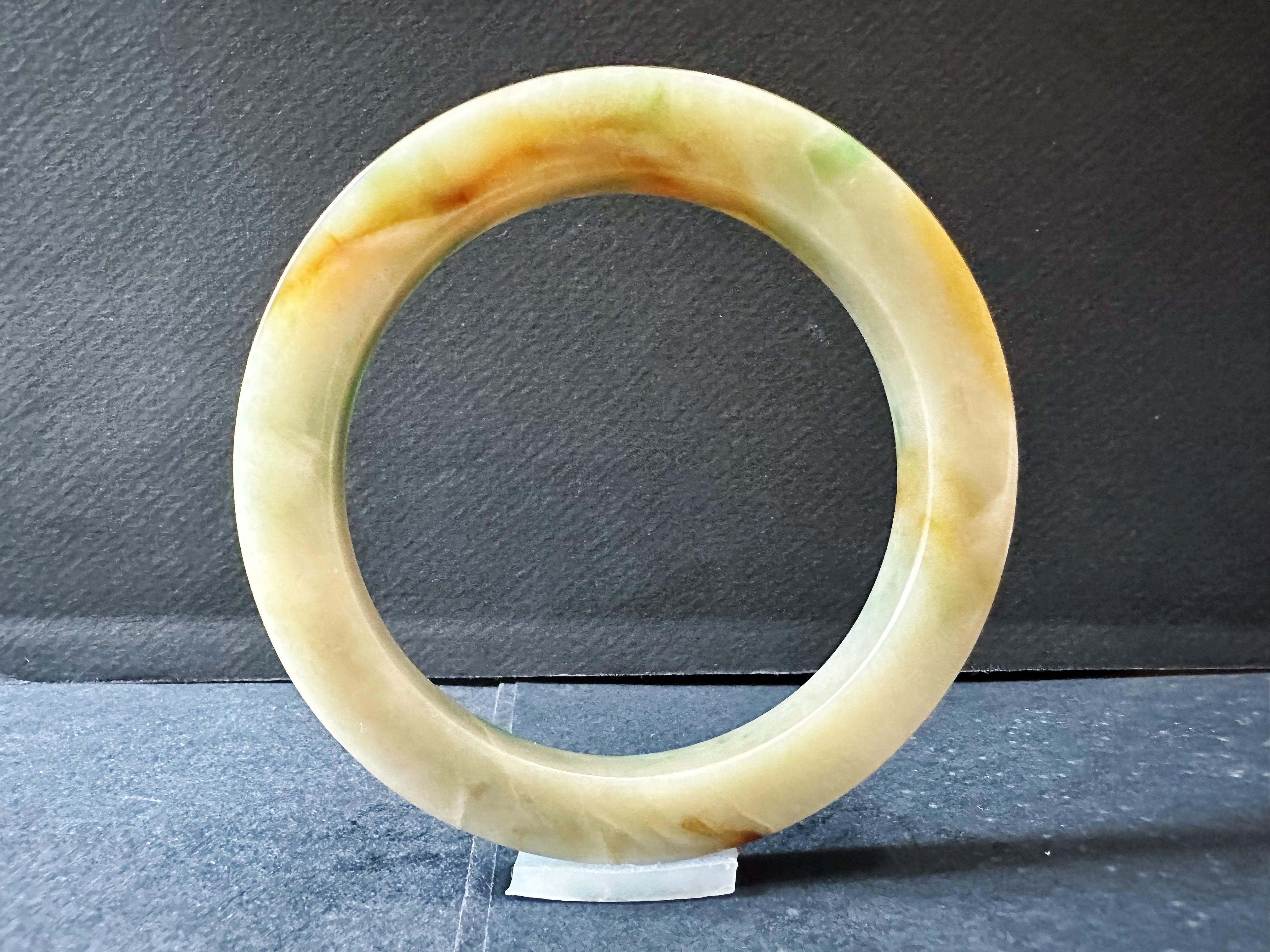 Natürlicher Typ A Myanmar Dreifarbiger Jade Armreif - Gelb, Grün, Rot 60,9mm im Angebot 5