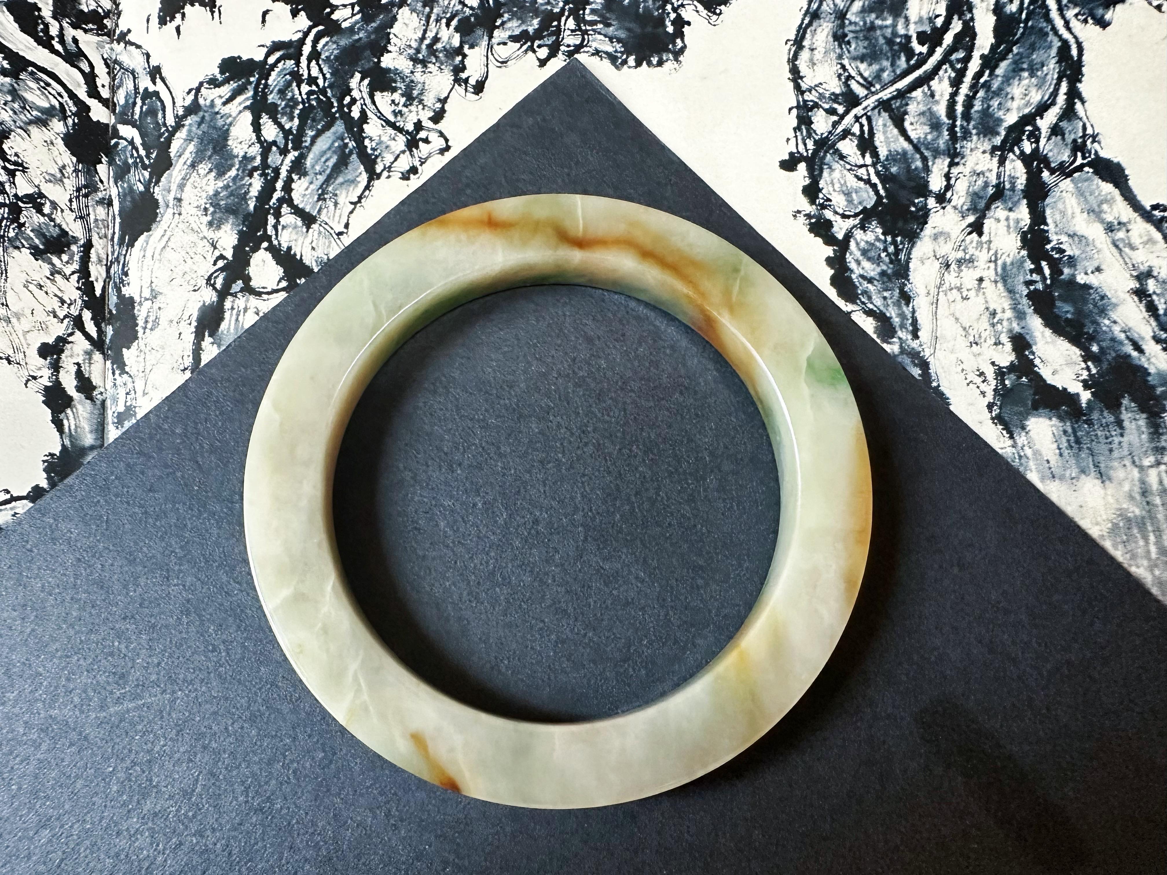 Natürlicher Typ A Myanmar Dreifarbiger Jade Armreif - Gelb, Grün, Rot 60,9mm im Angebot 3
