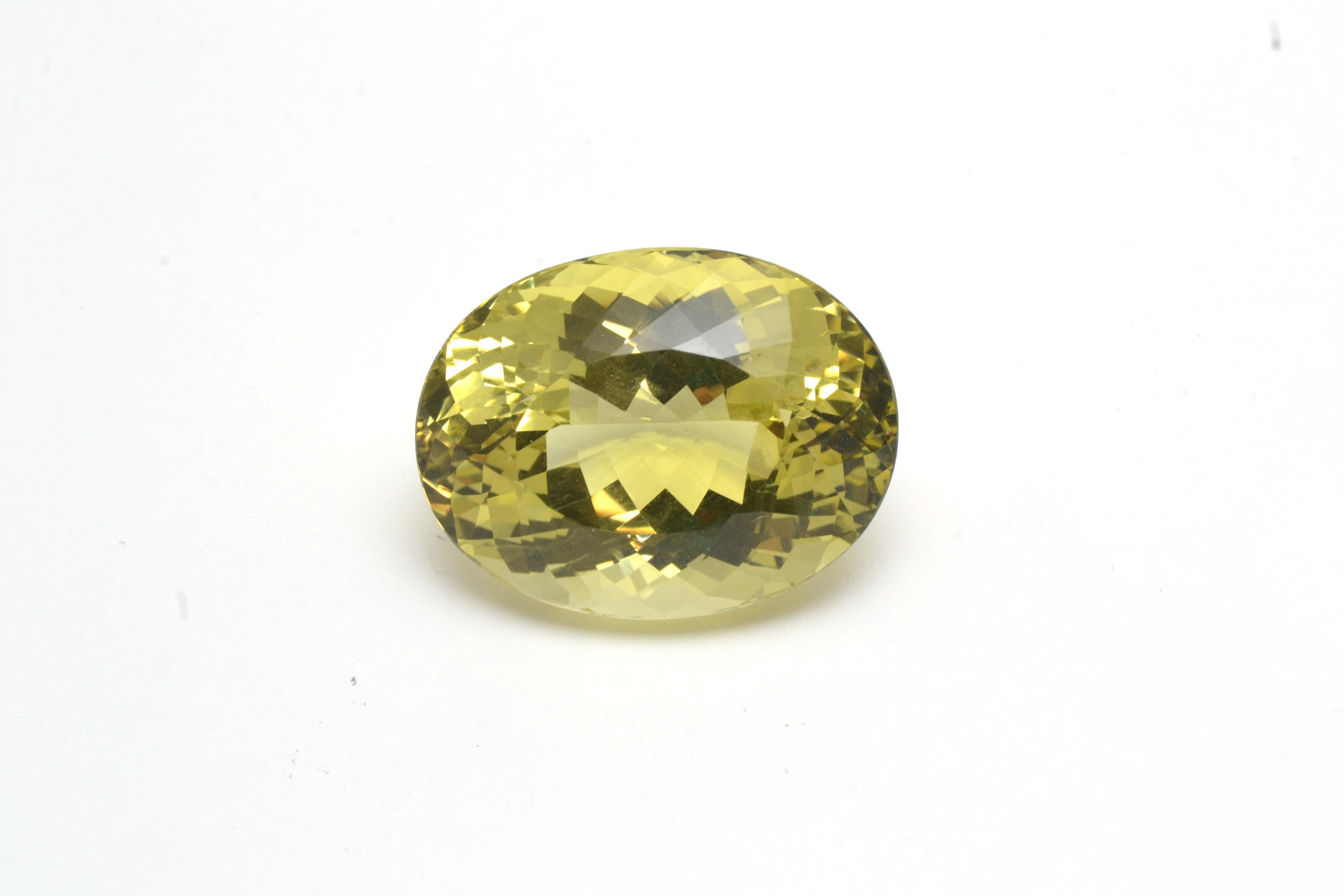 Wish to add it to your stone collection? 
We propose you an important natural Heliodor weighing 63.59 carats, oval cut  cut, from Ukraine.

If you prefer to wear it as a jewel,  collaborate with us to turn this beautiful gemstone into an