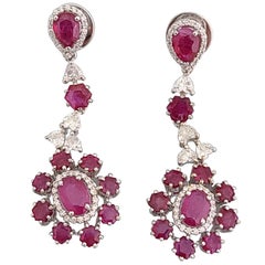 Natural Un-Heat Ruby Earring Set in 18 Karat Gold with Diamonds