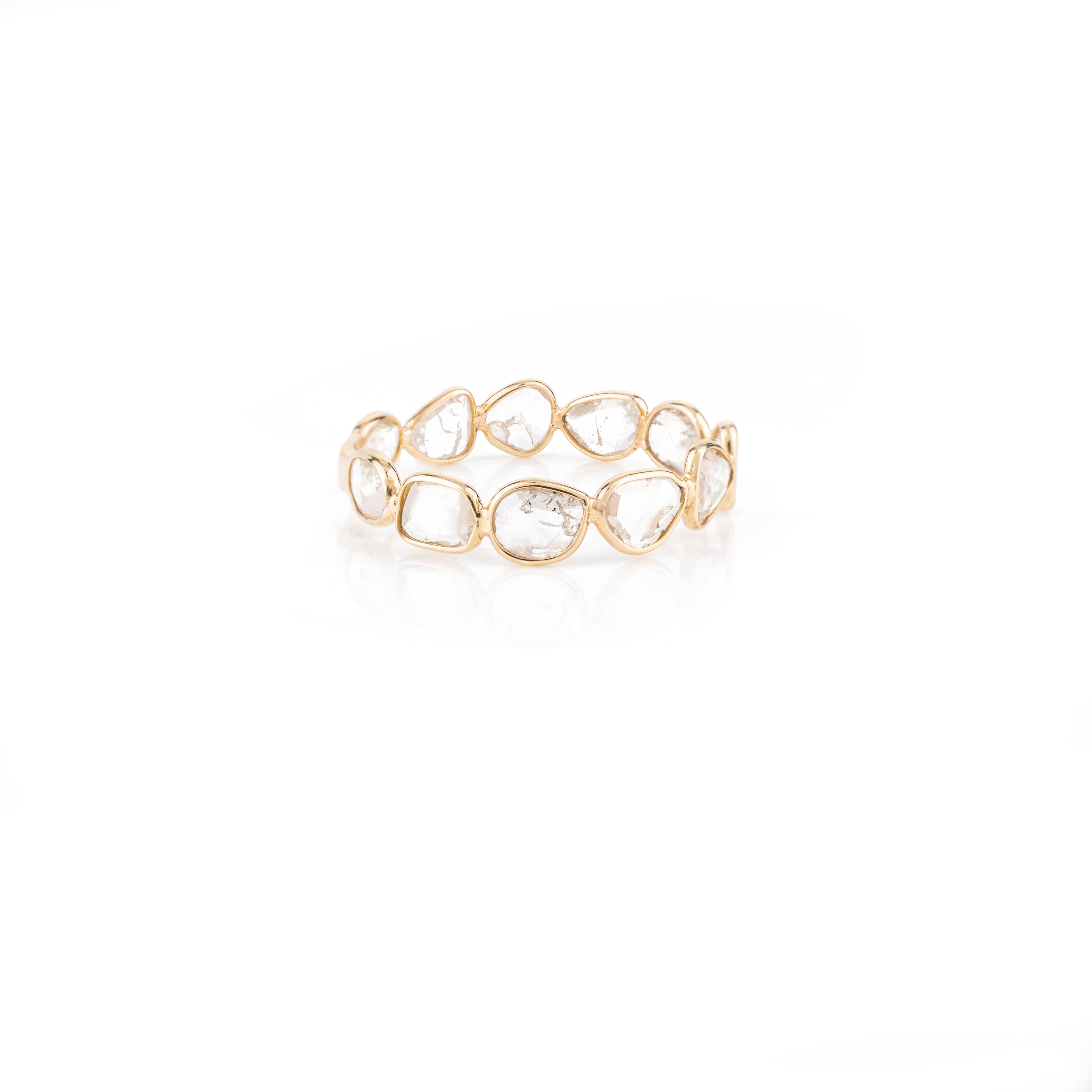 For Sale:  Natural Uncut Diamond 18k Yellow Gold Stacking Band Ring Gift for Her 3