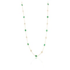 Natural Uncut Diamond and Emerald Station Necklace for Women in 18k Yellow Gold