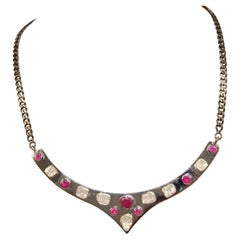 Halskette mit Stammes-Look, natürlicher ungeschliffener Diamant Rubin oxidierter Sterlingsilber