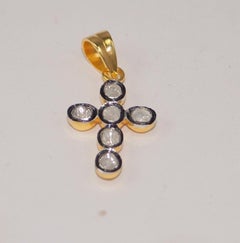 Natural Uncut diamond sterling silver cross pendant 18k gold plated